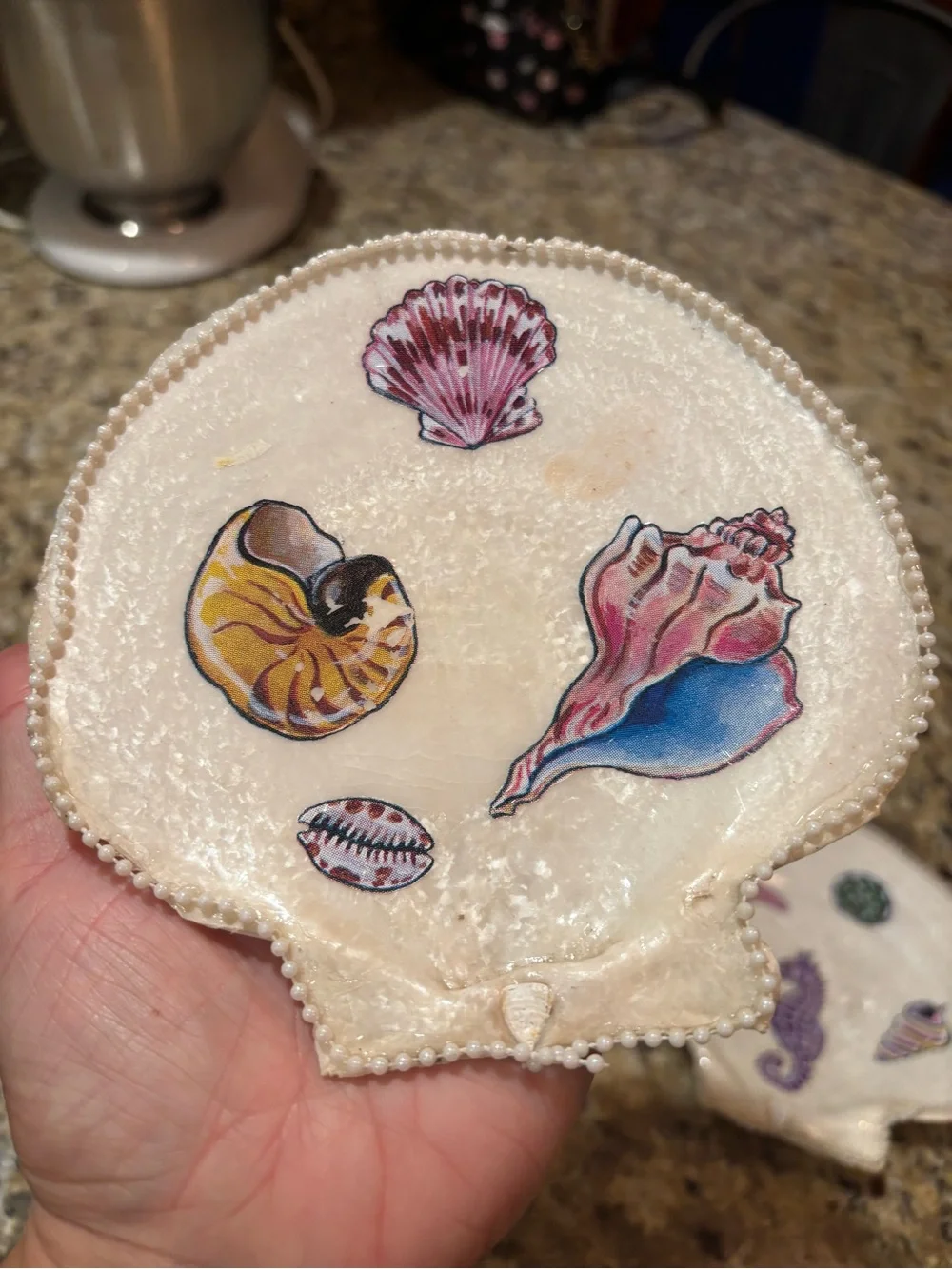 Handmade Seashell Jewelry Dish | Coastal Trinket Tray Decor - Picture 4 of 8
